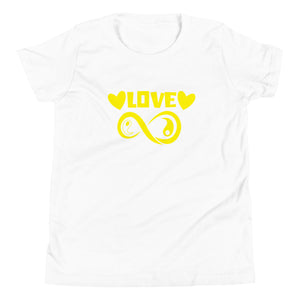 Infinite Love design on a white youth tee, front view